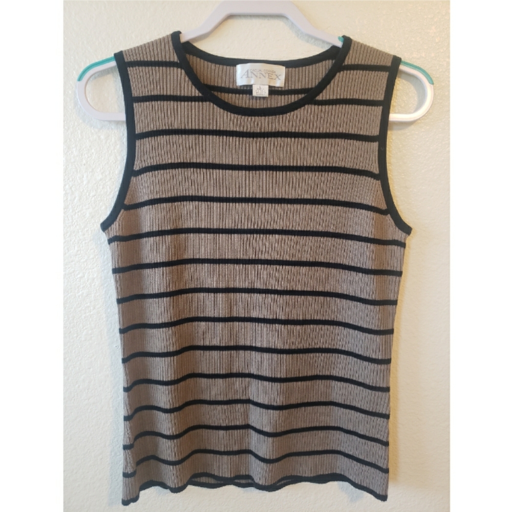 Tan and black stripped sleeveless ribbed top vest